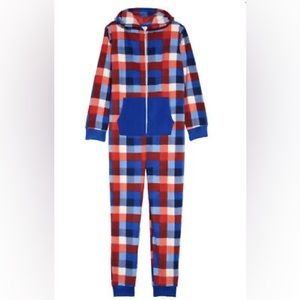 NWT TUCKER + TATE Kids' Hooded Jumpsuit In Red Scarlet Buffalo Check siz…